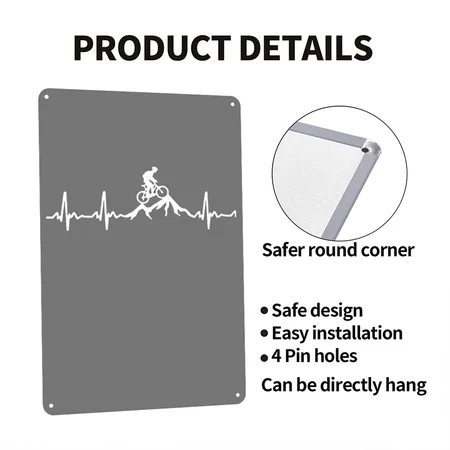Mountain Bike Heartbeat Charcoal Metal Poster Wall Art Decor Sign