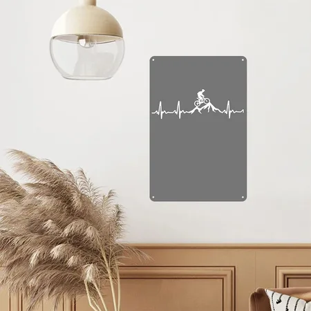 Mountain Bike Heartbeat Charcoal Metal Poster Wall Art Decor Sign