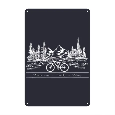 Mountain Bike MTB Mountains Trails Bikes Navy Metal Poster Wall Art Decor Sign