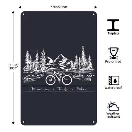 Mountain Bike MTB Mountains Trails Bikes Navy Metal Poster Wall Art Decor Sign