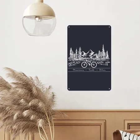 Mountain Bike MTB Mountains Trails Bikes Navy Metal Poster Wall Art Decor Sign