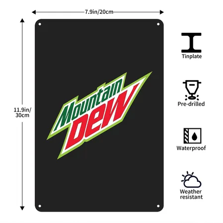 Mountain Dew Black/heather Gray Metal Poster Wall Art Decor Sign