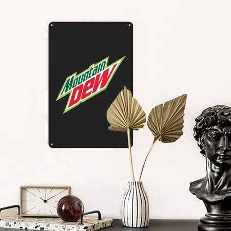 Mountain Dew Black/heather Gray Metal Poster Wall Art Decor Sign