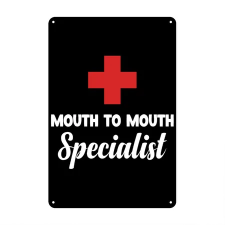 Mouth To Mouth Specialist Funny Lifeguards Island Black Metal Poster Wall Art Decor Sign