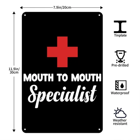 Mouth To Mouth Specialist Funny Lifeguards Island Black Metal Poster Wall Art Decor Sign
