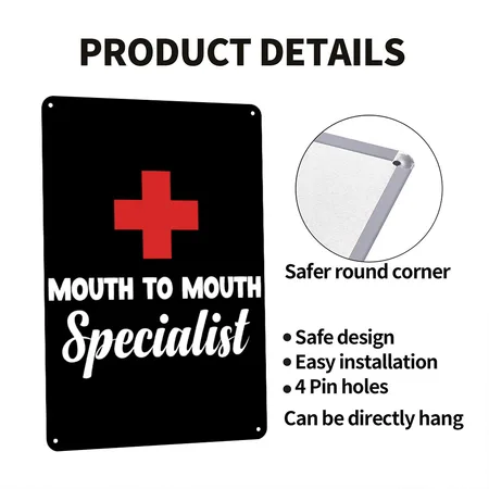 Mouth To Mouth Specialist Funny Lifeguards Island Black Metal Poster Wall Art Decor Sign