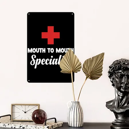 Mouth To Mouth Specialist Funny Lifeguards Island Black Metal Poster Wall Art Decor Sign