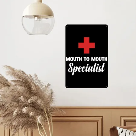 Mouth To Mouth Specialist Funny Lifeguards Island Black Metal Poster Wall Art Decor Sign