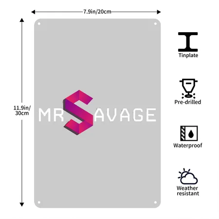 Mr SAVAGE Heather Gray Metal Poster Wall Art Decor Sign