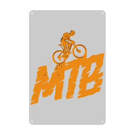 MTB Bike Ride Free Mountain Logo Graphic Sketch Heather Gray Metal Poster Wall Art Decor Sign