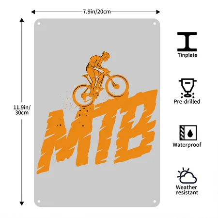 MTB Bike Ride Free Mountain Logo Graphic Sketch Heather Gray Metal Poster Wall Art Decor Sign