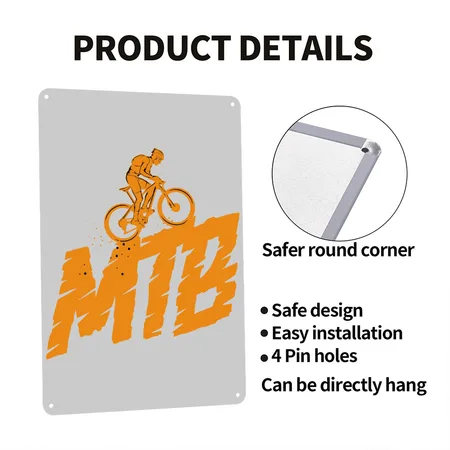MTB Bike Ride Free Mountain Logo Graphic Sketch Heather Gray Metal Poster Wall Art Decor Sign