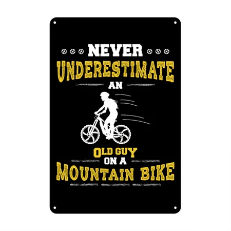 MTB Cycling Biking Old Guy On A Mountain Bike Black Metal Poster Wall Art Decor Sign