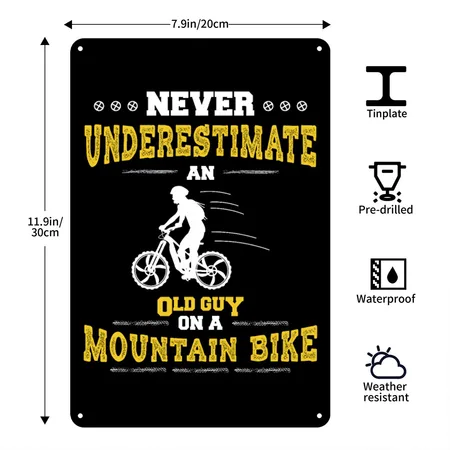 MTB Cycling Biking Old Guy On A Mountain Bike Black Metal Poster Wall Art Decor Sign
