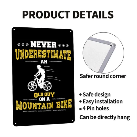 MTB Cycling Biking Old Guy On A Mountain Bike Black Metal Poster Wall Art Decor Sign