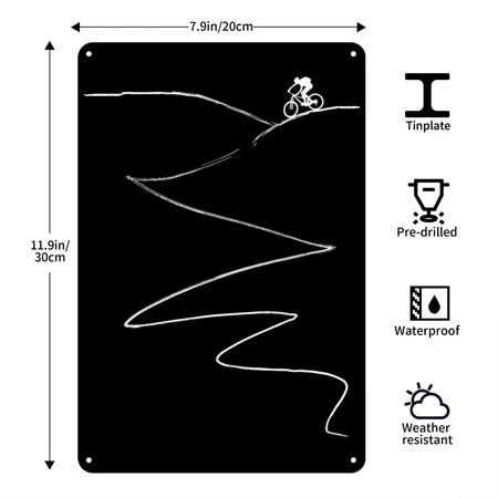 Mtb Mountain Biking Bike Cycling Black Metal Poster Wall Art Decor Sign
