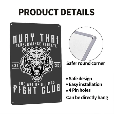 Muay Thai Kickboxing Heather Black Metal Poster Wall Art Decor Sign