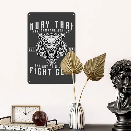 Muay Thai Kickboxing Heather Black Metal Poster Wall Art Decor Sign