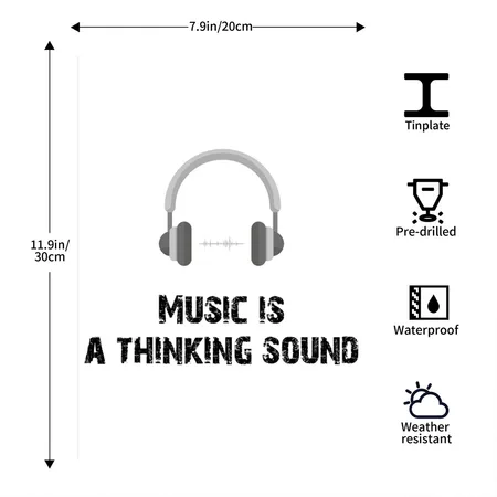 Music Sticker White Matte Metal Poster Wall Art Decor Sign