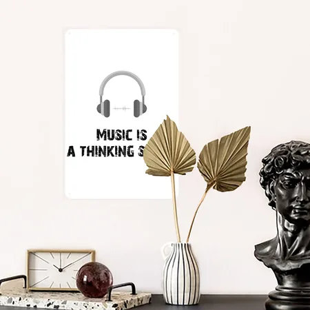 Music Sticker White Matte Metal Poster Wall Art Decor Sign