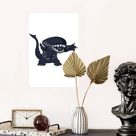 My First Xenomorph White Metal Poster Wall Art Decor Sign