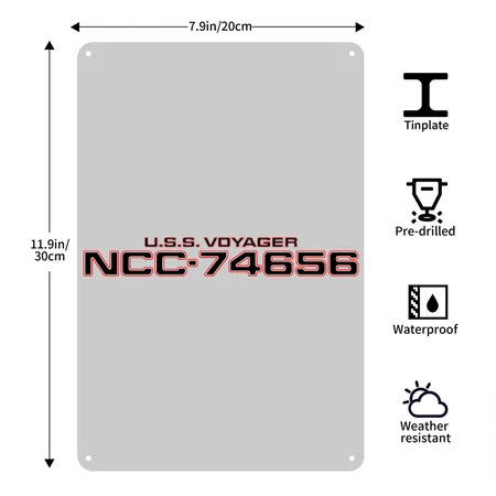 NCC-74656 Voyager Registry Heather Gray Metal Poster Wall Art Decor Sign