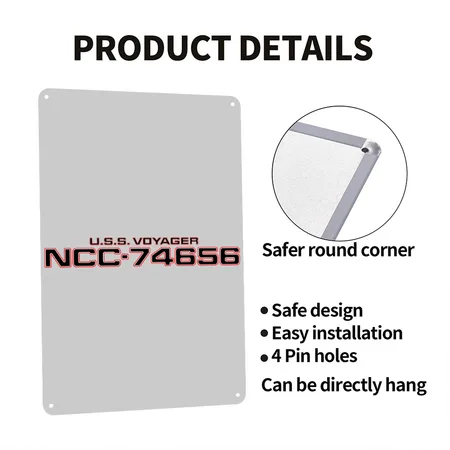 NCC-74656 Voyager Registry Heather Gray Metal Poster Wall Art Decor Sign