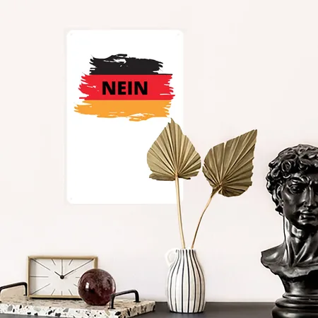 NEIN German Pride For German Fans Patriots White Metal Poster Wall Art Decor Sign