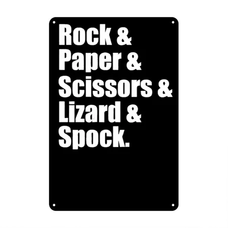 Rock Paper Scissors Lizard Spock Funny Black Metal Poster Wall Art Decor Sign