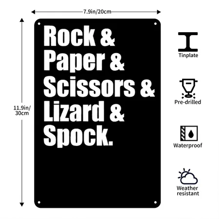 Rock Paper Scissors Lizard Spock Funny Black Metal Poster Wall Art Decor Sign