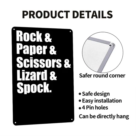 Rock Paper Scissors Lizard Spock Funny Black Metal Poster Wall Art Decor Sign