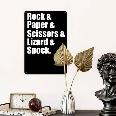 Rock Paper Scissors Lizard Spock Funny Black Metal Poster Wall Art Decor Sign