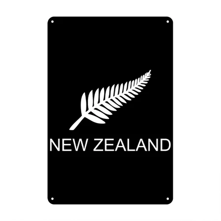 New Zealand Fern Rugby Fan Black Metal Poster Wall Art Decor Sign