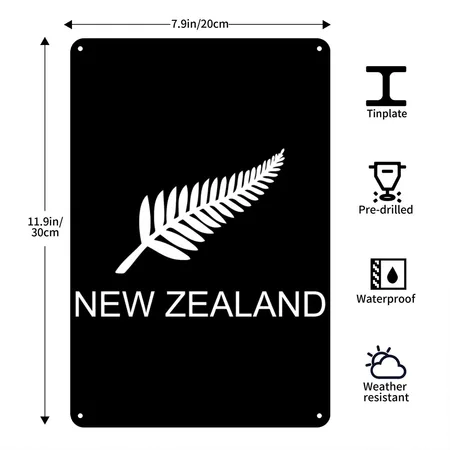 New Zealand Fern Rugby Fan Black Metal Poster Wall Art Decor Sign