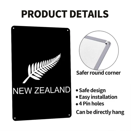 New Zealand Fern Rugby Fan Black Metal Poster Wall Art Decor Sign