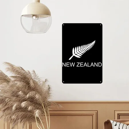 New Zealand Fern Rugby Fan Black Metal Poster Wall Art Decor Sign