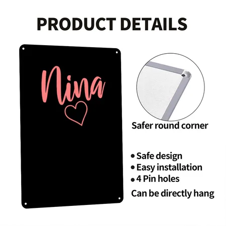 Nina Black/black Metal Poster Wall Art Decor Sign