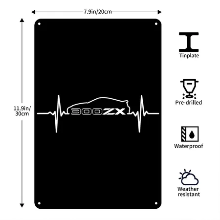 Nissan 300ZX Black Metal Poster Wall Art Decor Sign