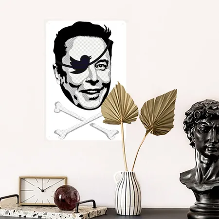 NO ELON! Round Anti-elon Musk Sticker White/black Metal Poster Wall Art Decor Sign