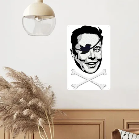 NO ELON! Round Anti-elon Musk Sticker White/black Metal Poster Wall Art Decor Sign