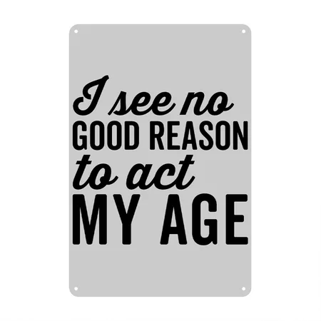 No Good Reason Act My Age Funny Sarcastic Saying Heather Gray Metal Poster Wall Art Decor Sign
