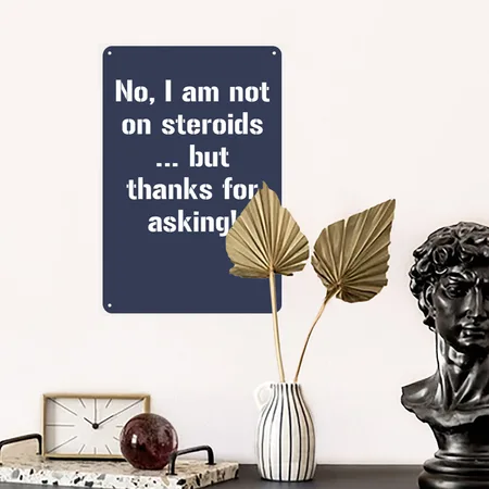 No I Am Not On Steroids But Thanks For Asking Navy Metal Poster Wall Art Decor Sign