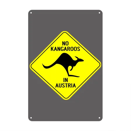 NO KANGAROOS IN AUSTRIA Charcoal Grey Metal Poster Wall Art Decor Sign