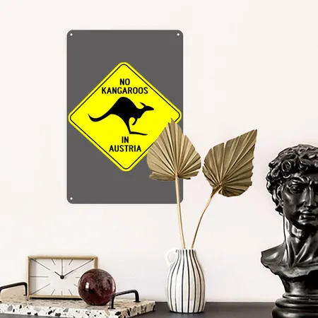 NO KANGAROOS IN AUSTRIA Charcoal Grey Metal Poster Wall Art Decor Sign