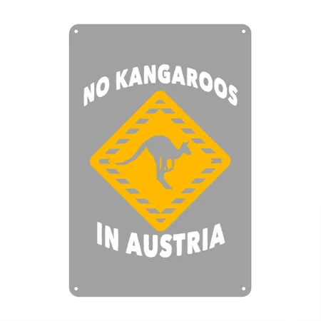 No Kangaroos In Austria Heather Gray/black Metal Poster Wall Art Decor Sign