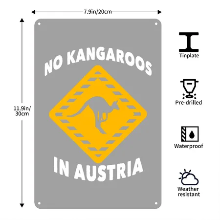 No Kangaroos In Austria Heather Gray/black Metal Poster Wall Art Decor Sign