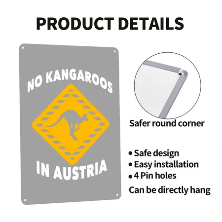 No Kangaroos In Austria Heather Gray/black Metal Poster Wall Art Decor Sign
