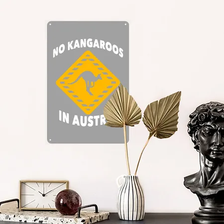 No Kangaroos In Austria Heather Gray/black Metal Poster Wall Art Decor Sign