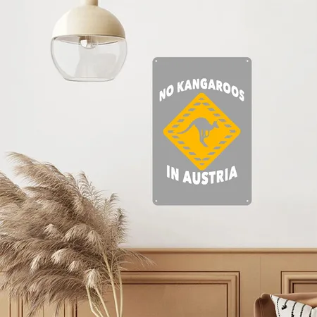 No Kangaroos In Austria Heather Gray/black Metal Poster Wall Art Decor Sign