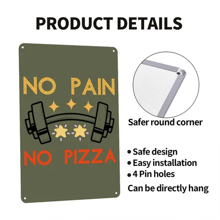No Pain No Pizza Green Camo Metal Poster Wall Art Decor Sign